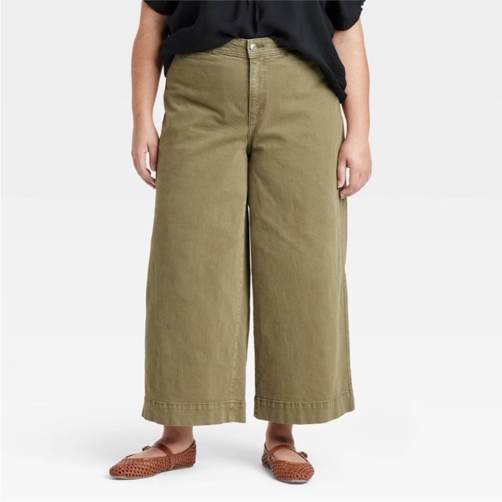 AVA & VIV | Women’s Olive Green High Rise Wide Leg Denim Jeans size 22 Stretch